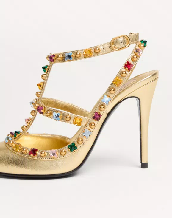 Valentino Rockstud Décolleté In Laminated Nappa With Cabochon And Crystals 100Mm - Image 2